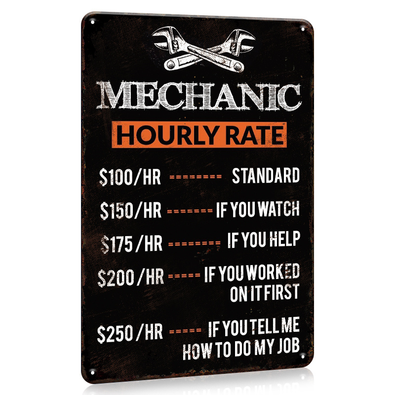 Workshop Tools Hours - 1 Stück, Metall-Blechschild „Mechaniker-Stundensatz“, Retro-Poster mit