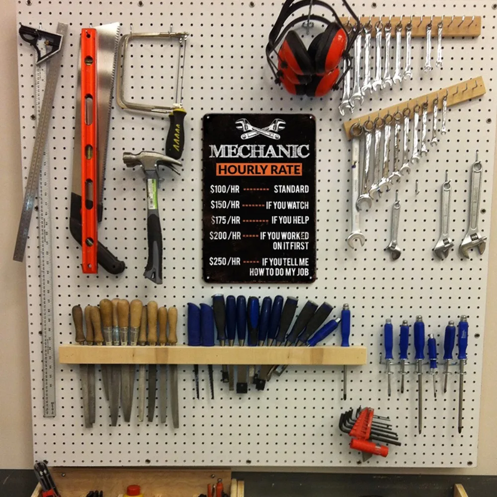 Metallschild im Retro-Mechanik – Workshop Tools Hours Bewertung und Preis